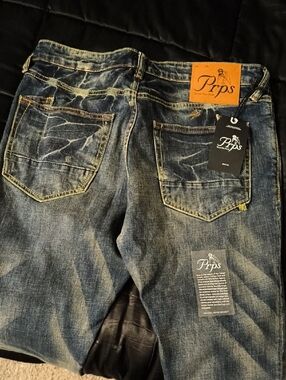 PRPS Men's Washed Dark Blue Distressed Jeans